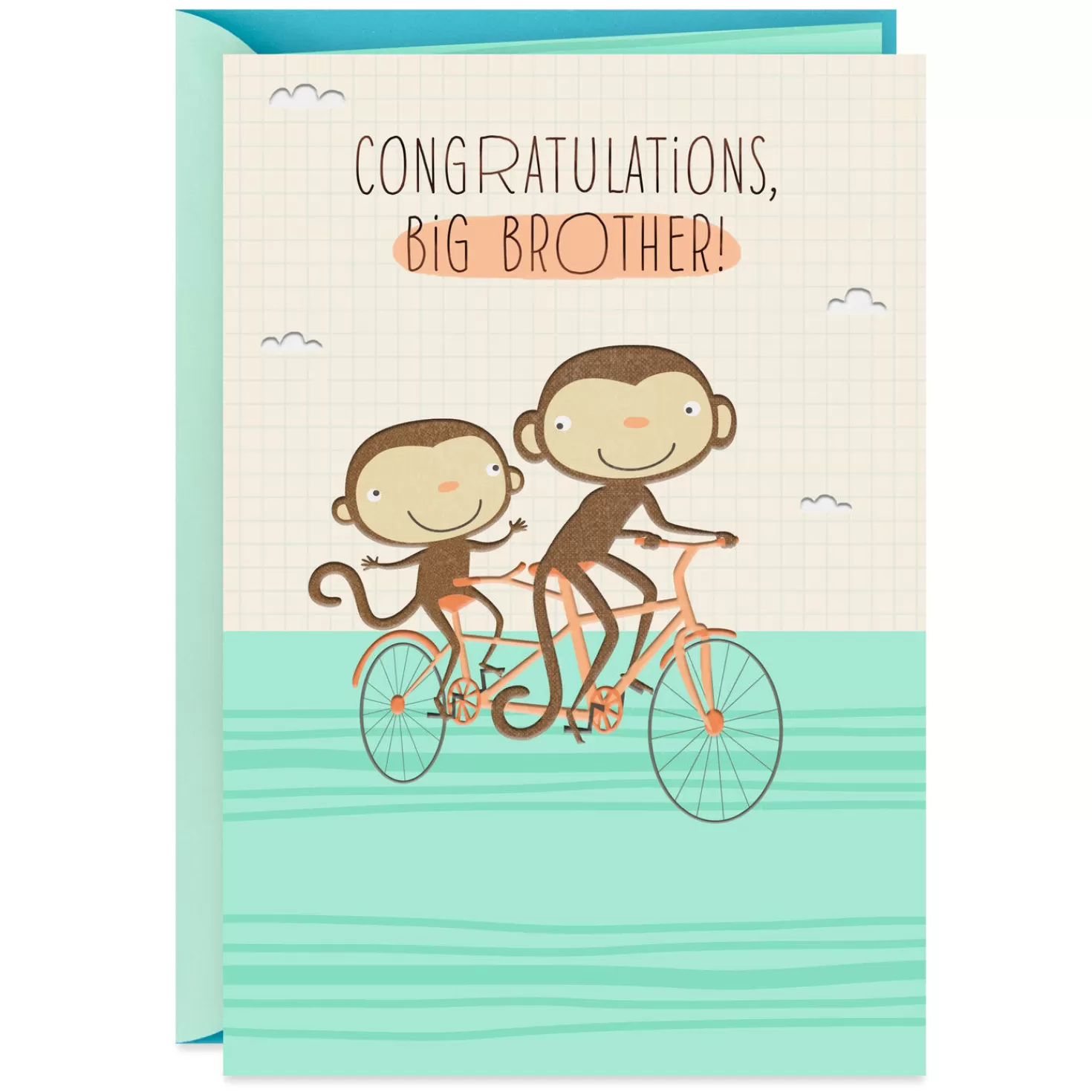 Baby>Hallmark Monkeys On Tandem Bike New Baby Card For Big Brother