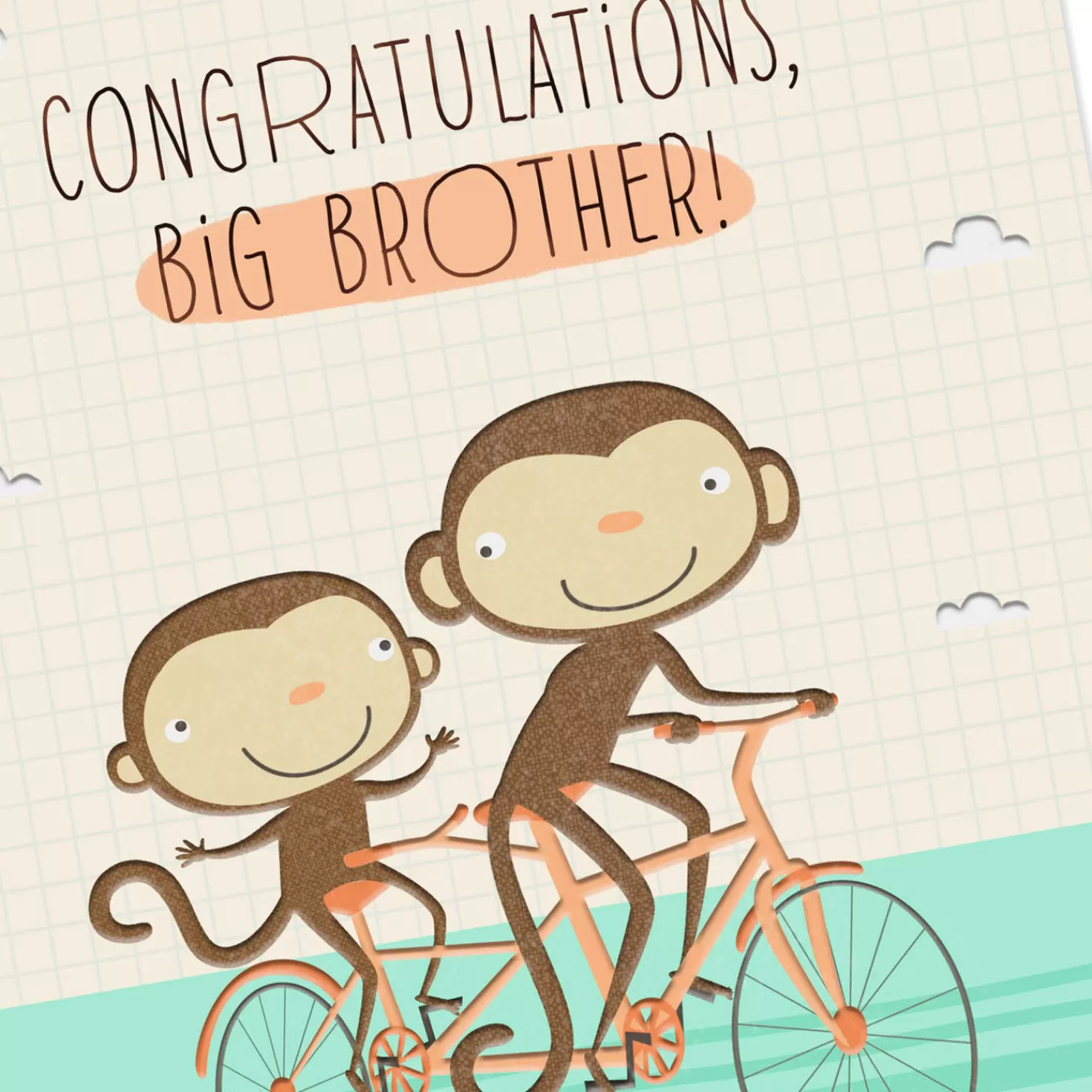 Baby>Hallmark Monkeys On Tandem Bike New Baby Card For Big Brother
