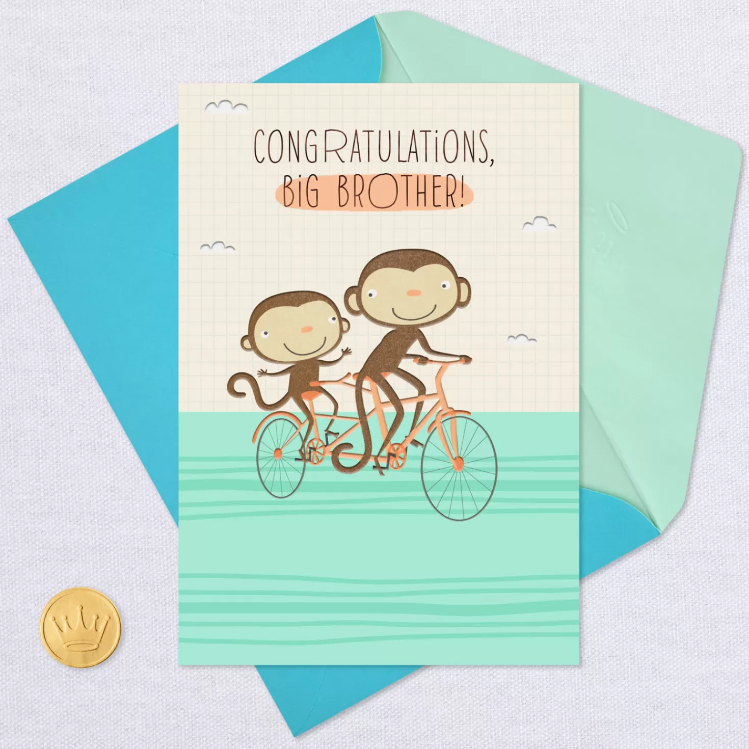 Baby>Hallmark Monkeys On Tandem Bike New Baby Card For Big Brother