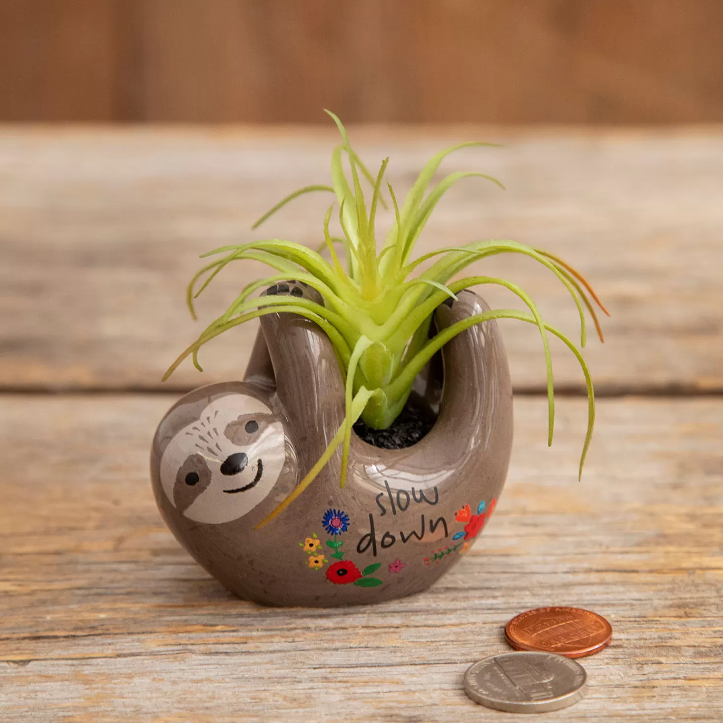 Sale Natural Life Faux Succulent In Sloth Planter, 2" Encouragement