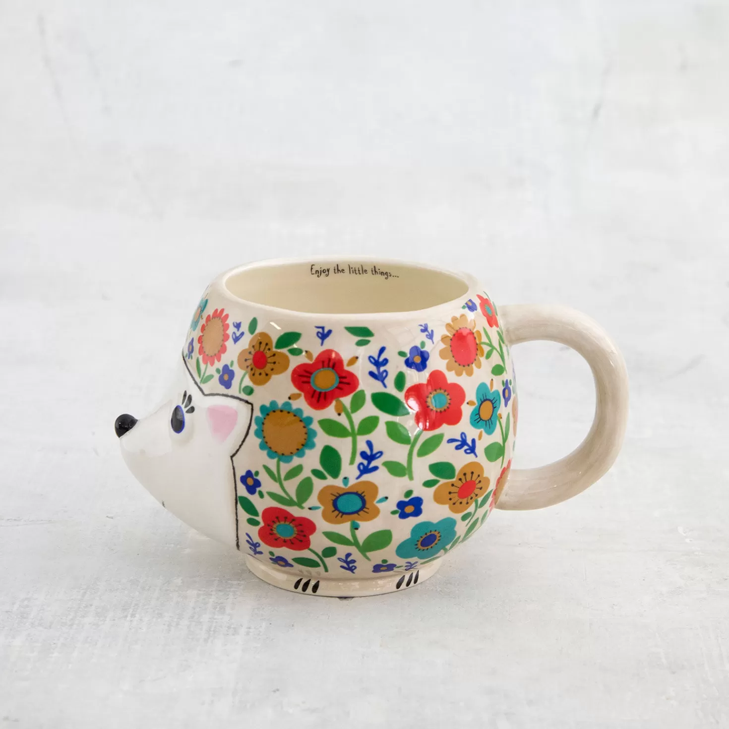 Shop Natural Life Floral Hedgehog Sculpted Folk Mug, 16 Oz. Encouragement