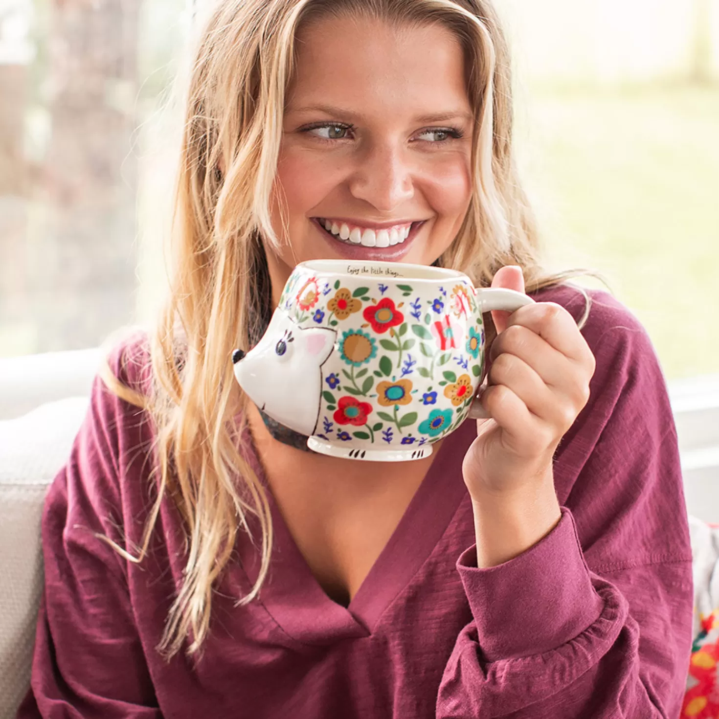 Shop Natural Life Floral Hedgehog Sculpted Folk Mug, 16 Oz. Encouragement