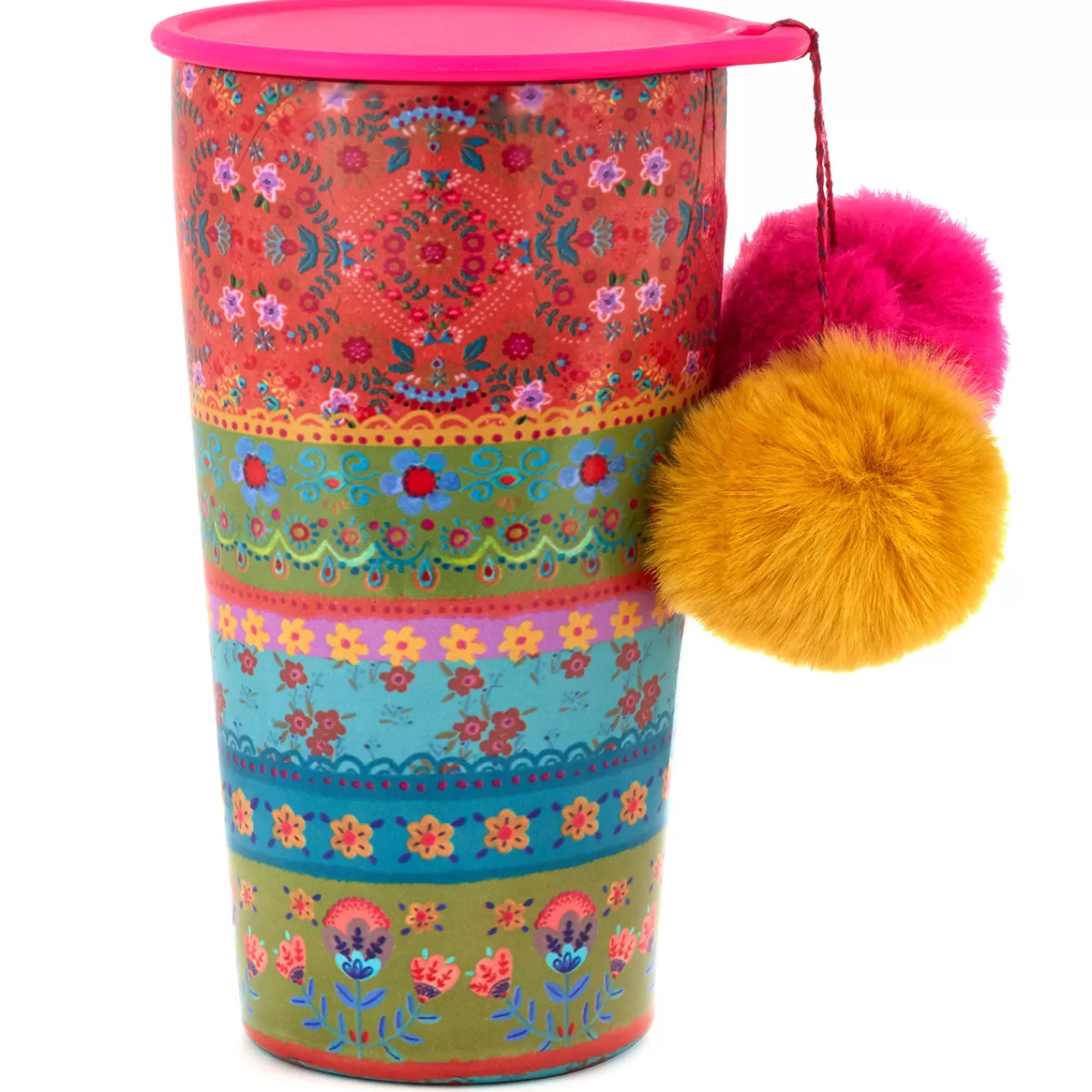 Outlet Natural Life Orange Borders Stainless Steel Pom-Pom Tumbler, 15 Oz. Encouragement