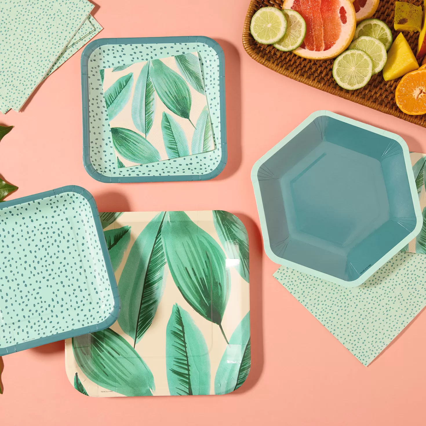Baby>Hallmark Palm Leaves And Polka Dots Party Essentials Set