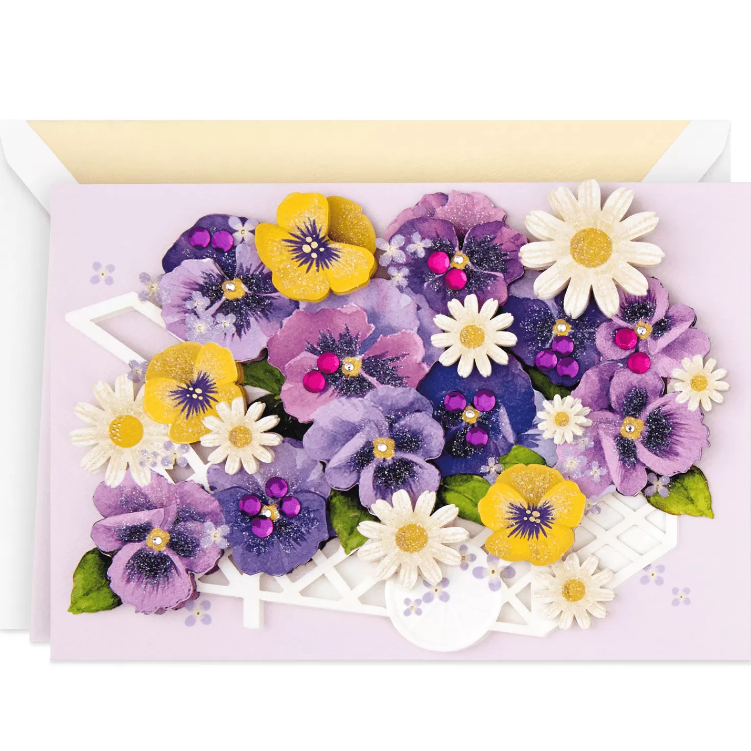 Sale Pansies And Daisies In Latticed Cart Blank Card Encouragement