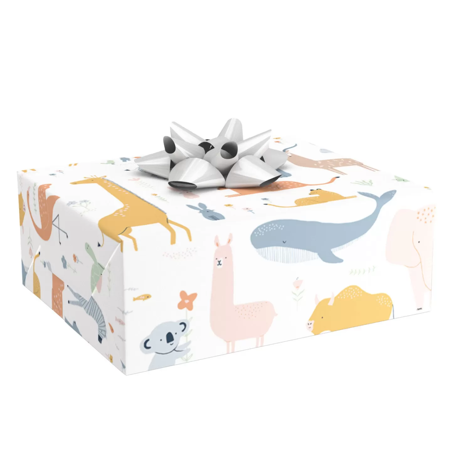 Baby>Hallmark Pastel Animals On White Wrapping Paper, 20 Sq. Ft.