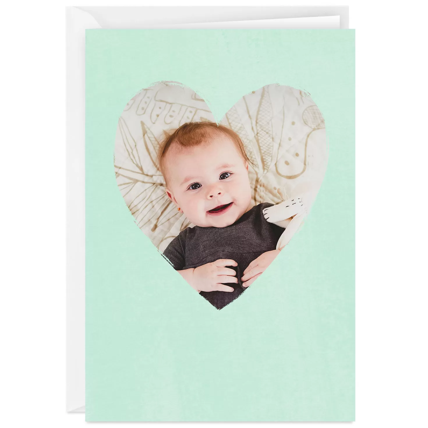 Fashion Personalized Mint Green Heart Frame Photo Card Thank You
