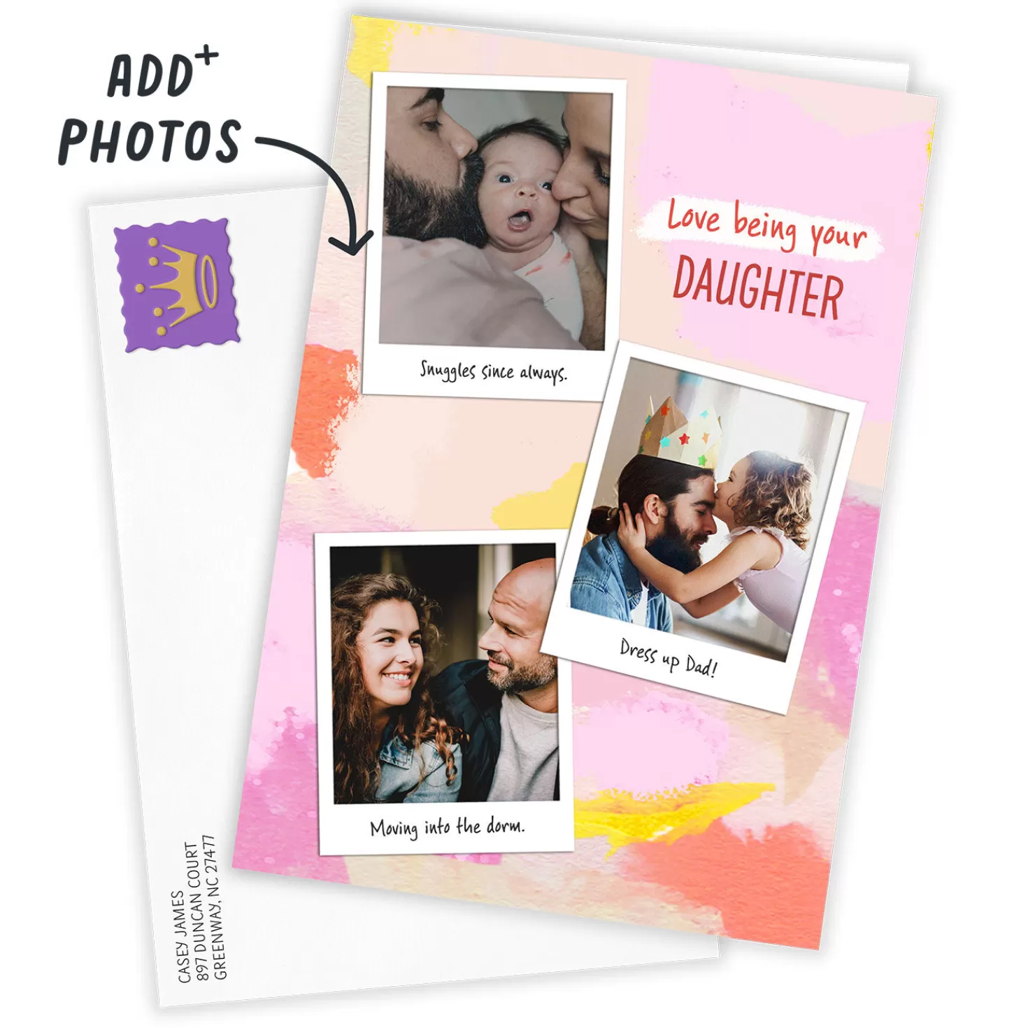 Cheap Personalized Snapshots On Pink Watercolor Photo Card Encouragement