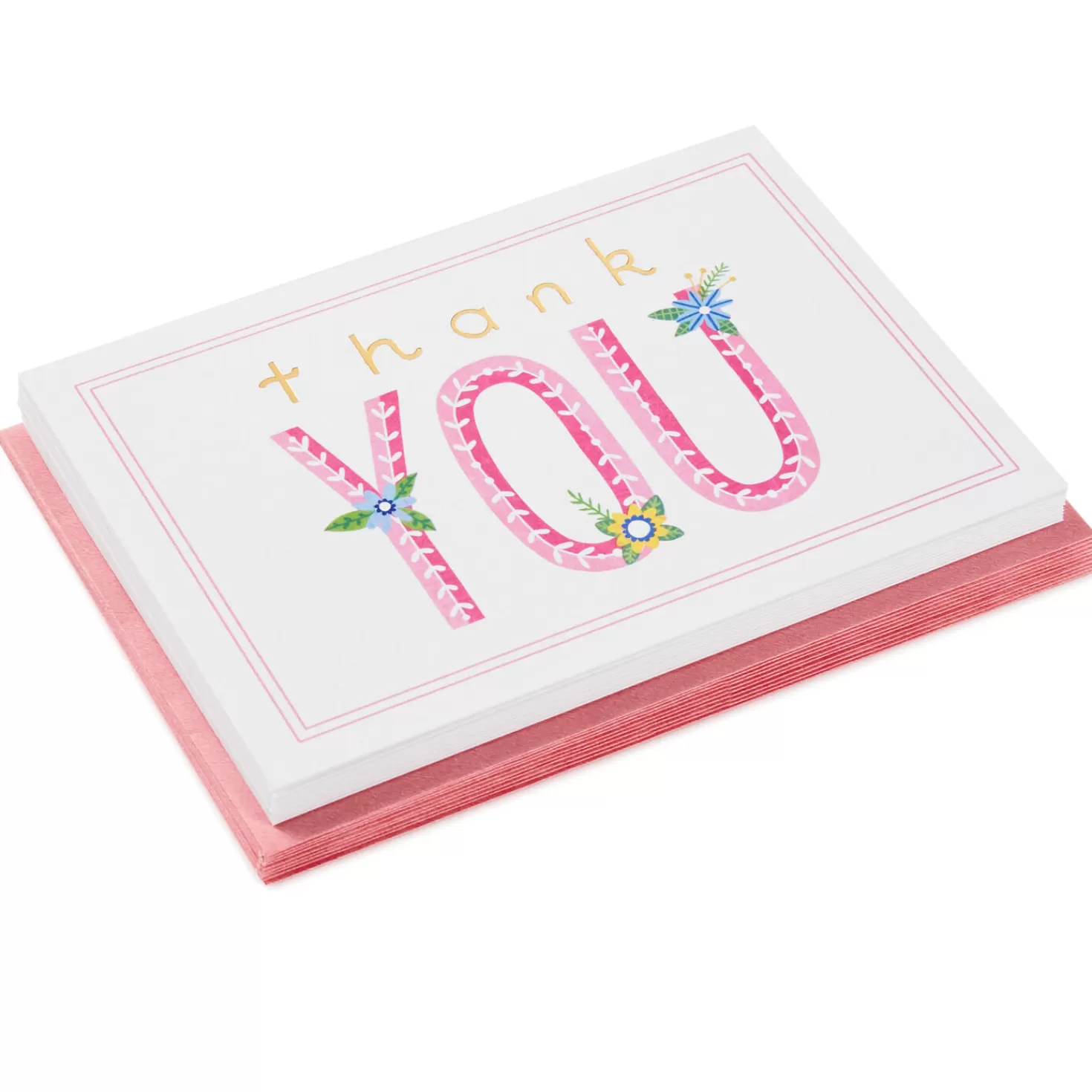 Fashion Pink Lettering Blank Thank-You Notes, Pack Of 10 Thank You