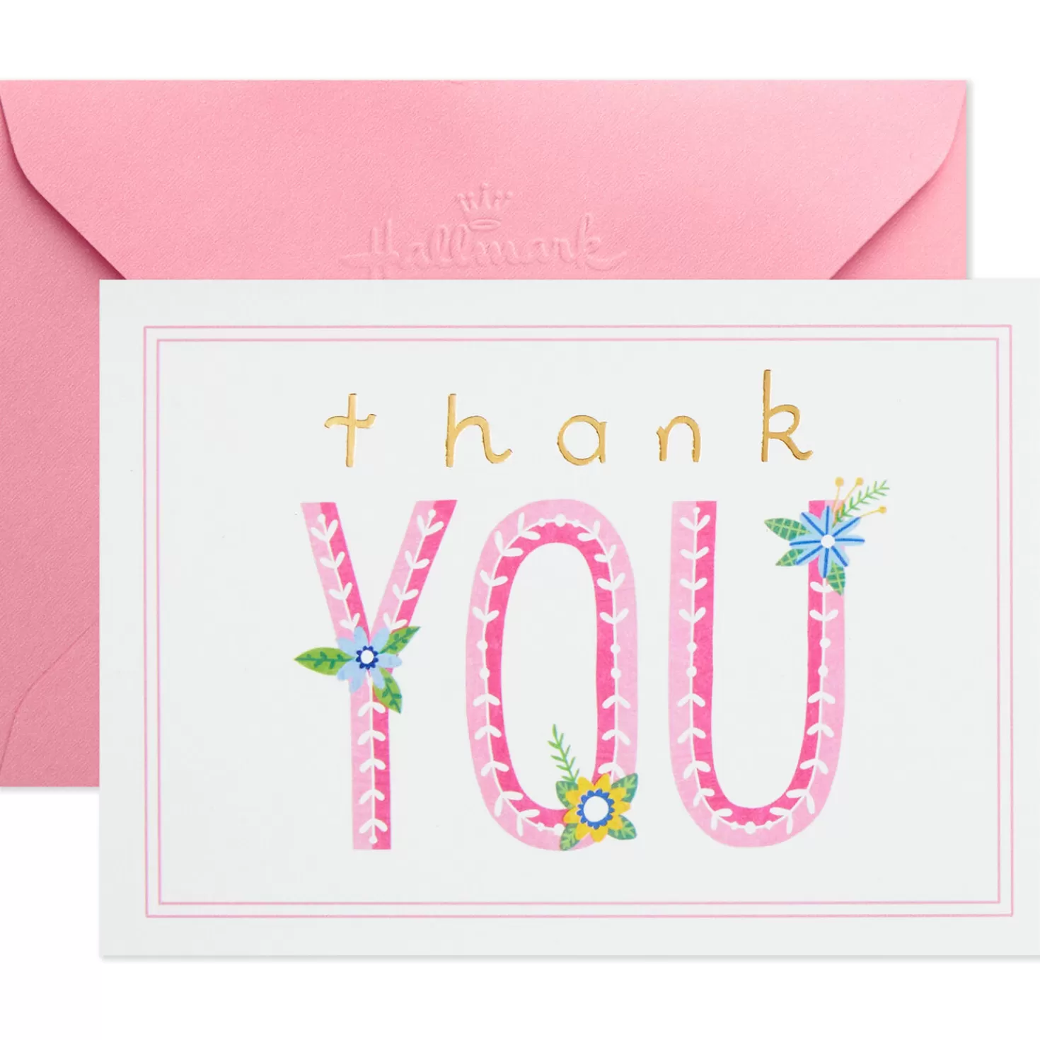 Fashion Pink Lettering Blank Thank-You Notes, Pack Of 10 Thank You