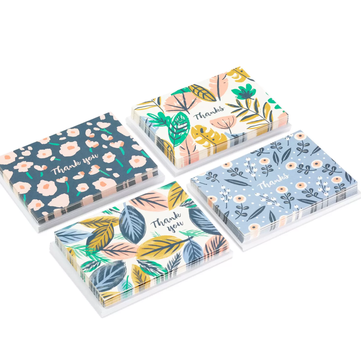 Clearance Retro Flowers And Leaves Assorted Blank Thank-You Notes, Pack Of 48 Thank You
