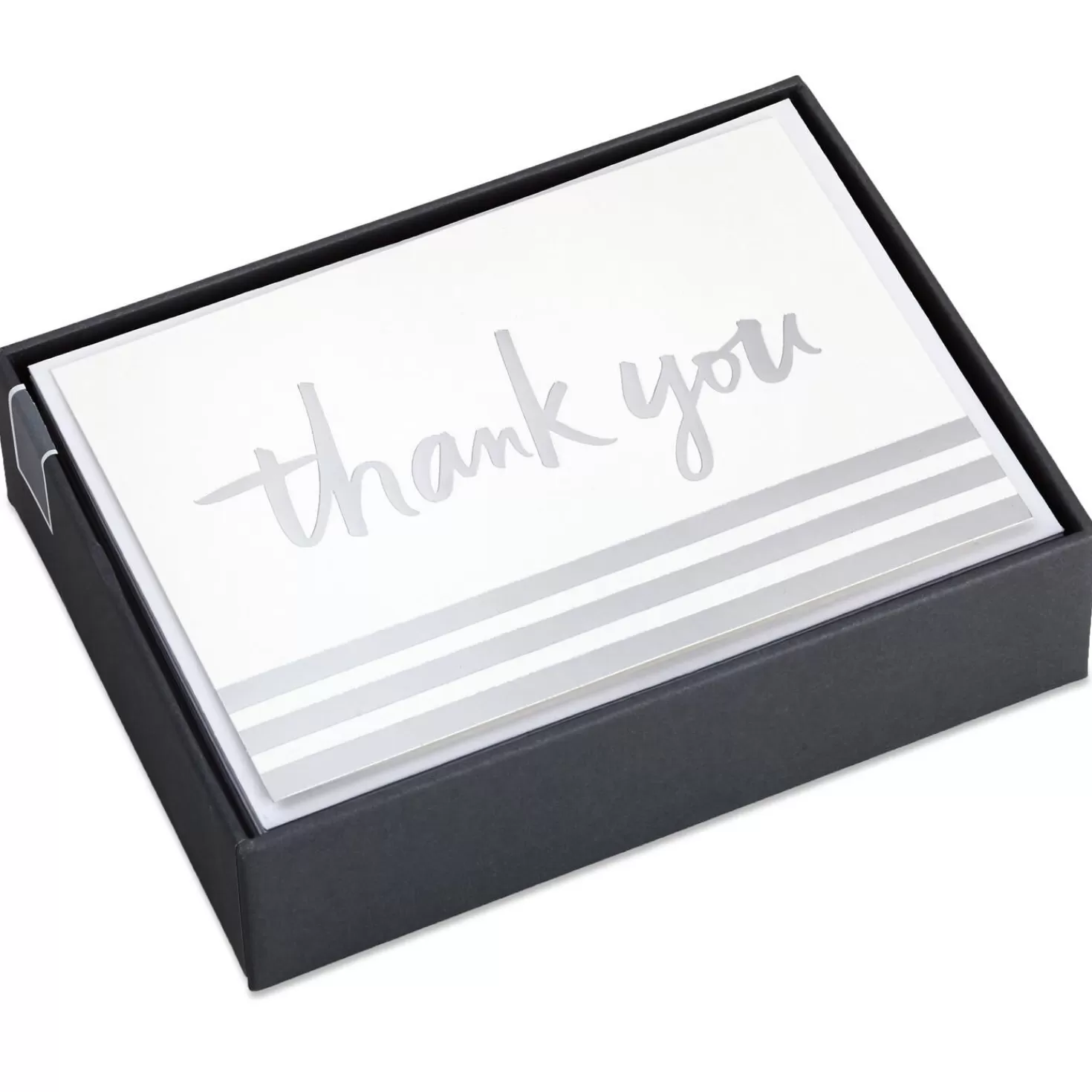 Cheap Silver Foil Stripe Blank Thank You Notes, Box Of 20 Thank You