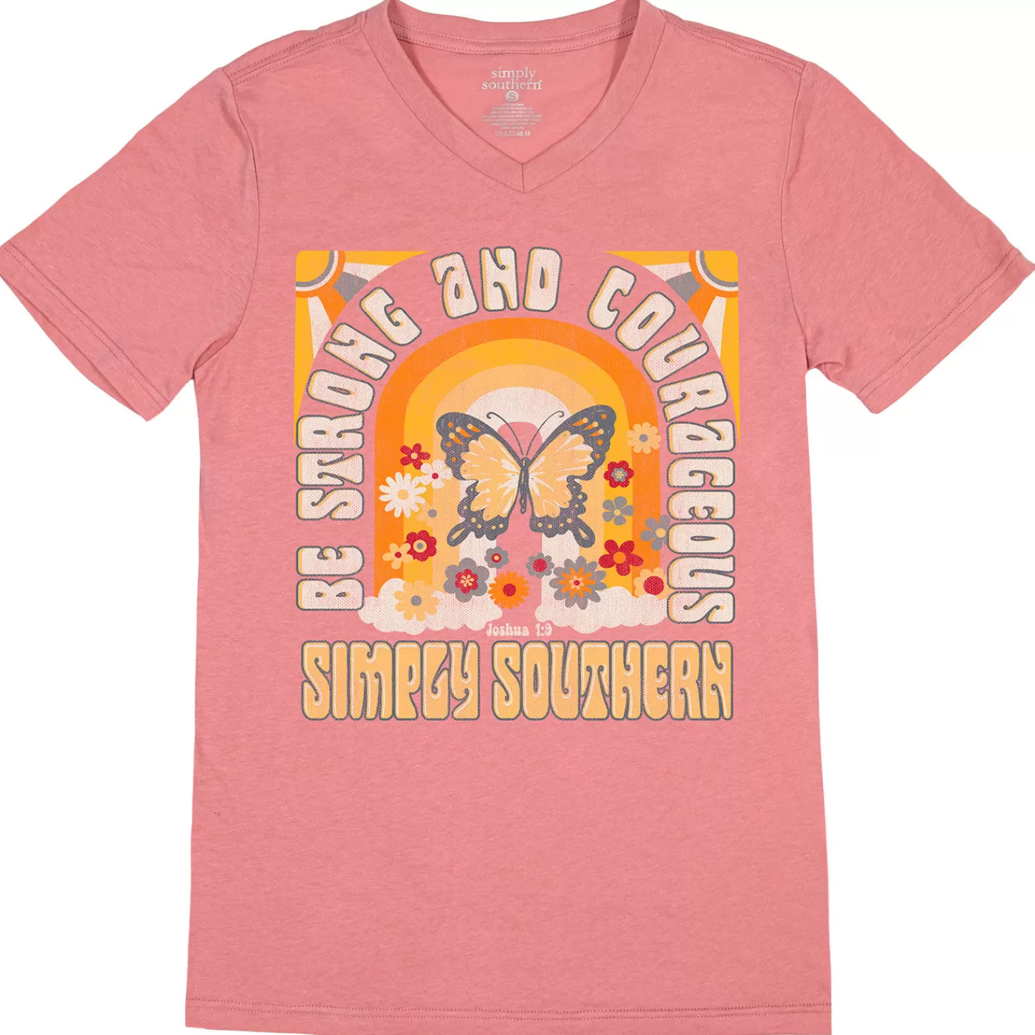 Clearance Simply Southern Be Strong And Courageous Pink T-Shirt, Medium Encouragement