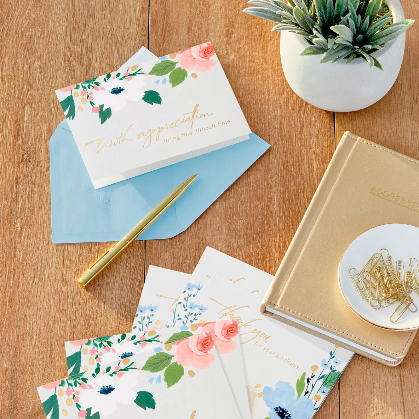 Clearance Soft Floral Boxed Blank Sympathy Thank-You Notes, Pack Of 50 Thank You