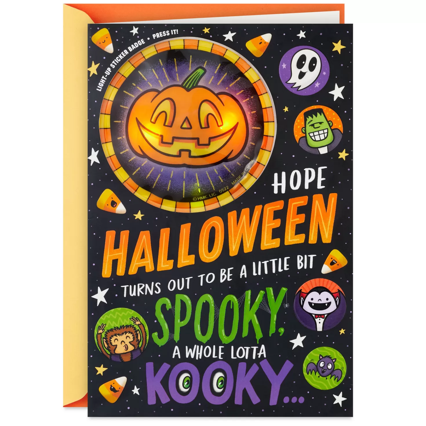 Halloween (10/31)>Hallmark Spooky And Kooky Halloween Card With Light-Up Sticker Badge