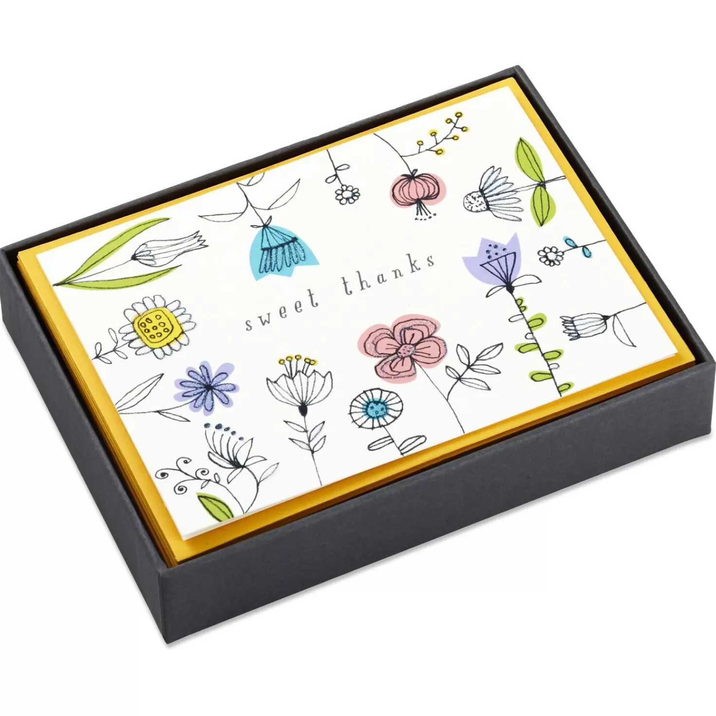 Hot Sweet Thanks Illustrated Flowers Blank Thank You Notes, Box Of 10 Thank You