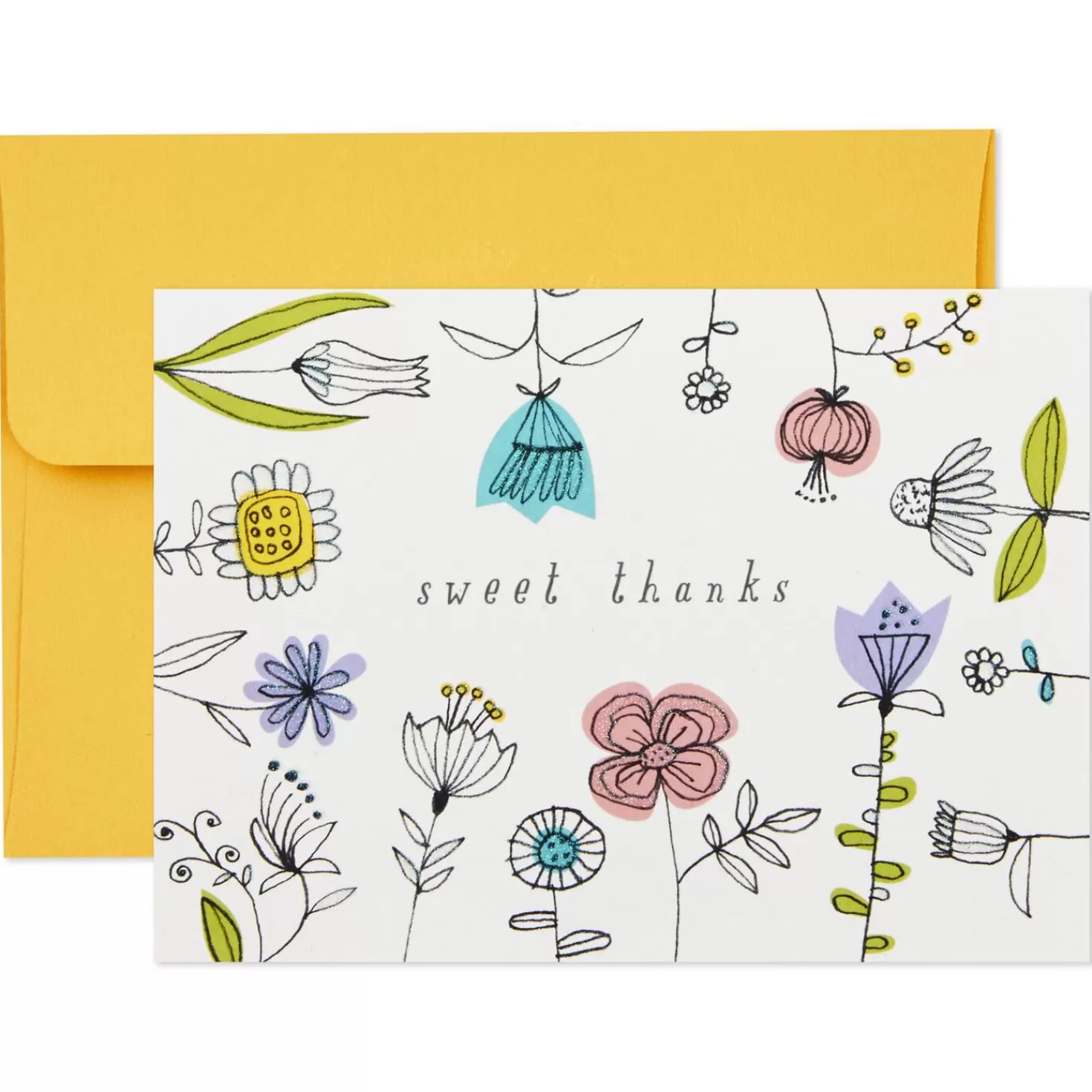 Hot Sweet Thanks Illustrated Flowers Blank Thank You Notes, Box Of 10 Thank You