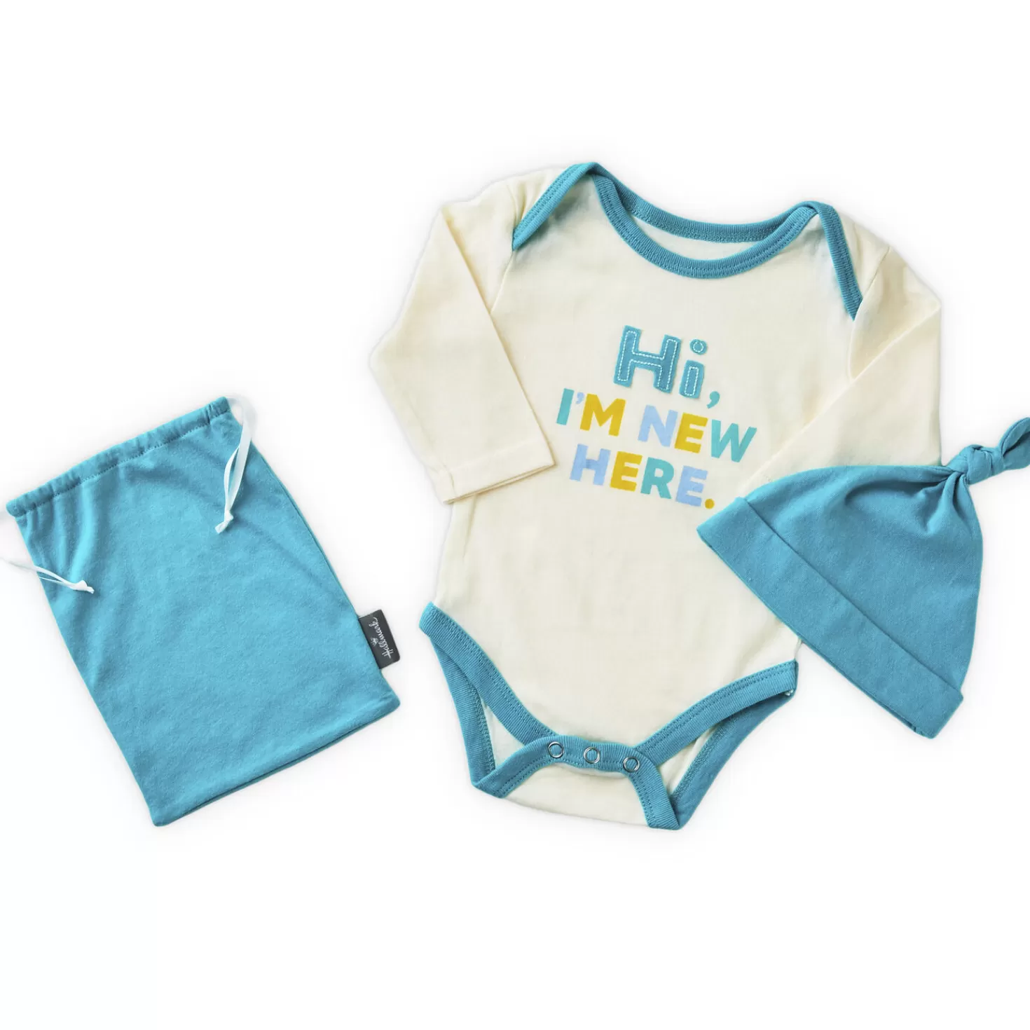 Baby>Hallmark Teal I'M New Here Baby Bodysuit And Hat, 0-3 Months