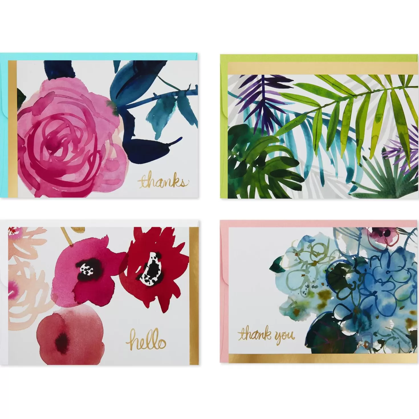 Shop Watercolor Flowers Assorted Blank Note Cards, Box Of 40 Thank You